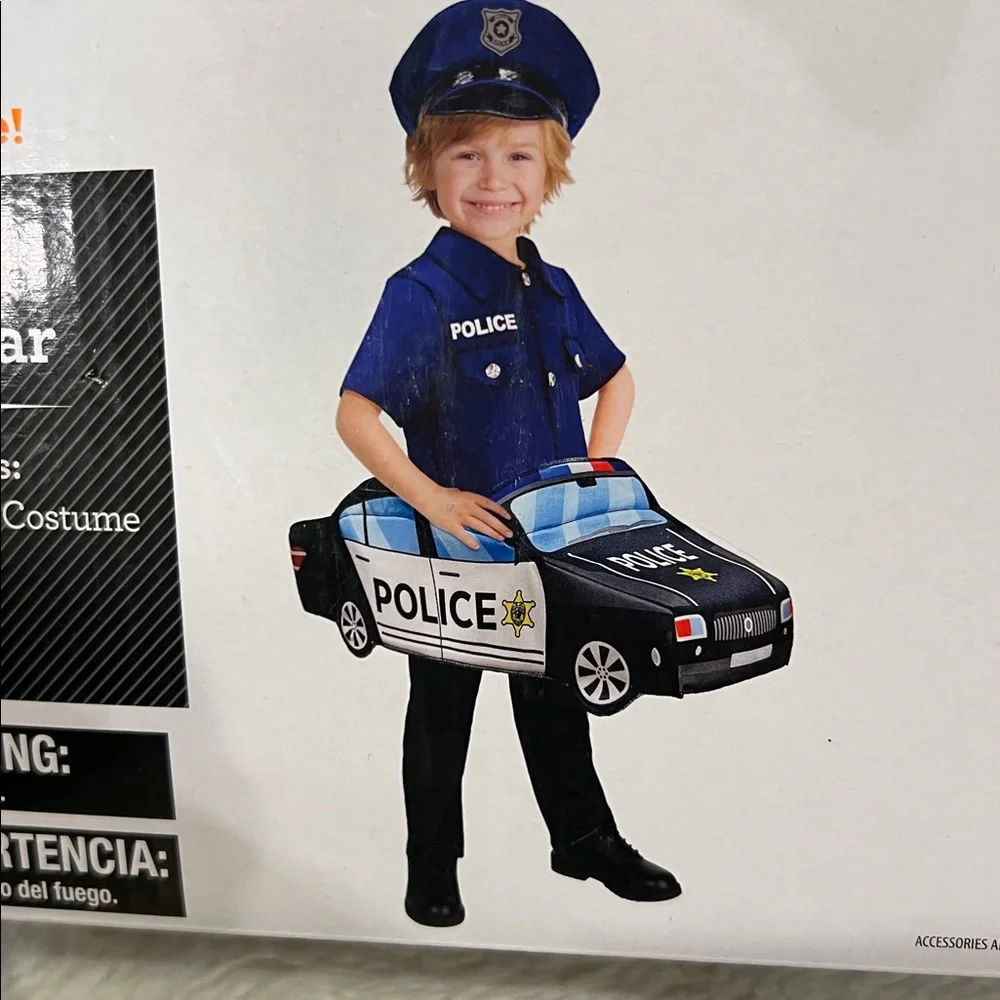 Toddler Boy Cop Car Police Man Step-In Overlay Costume & Hat 3T-4T, New